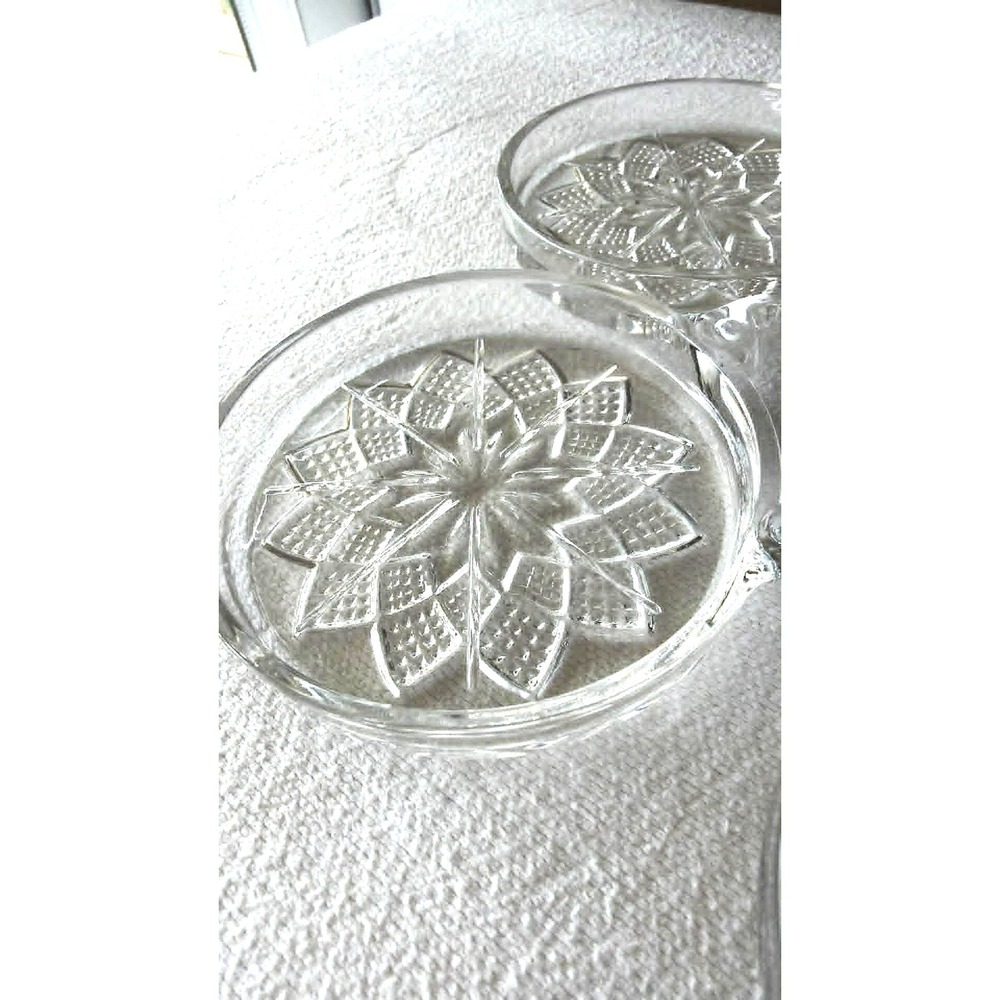 Vintage MCM Glass Coaster Ashtray Combo Set 4 Atomic Age Hollywood Regency Clear